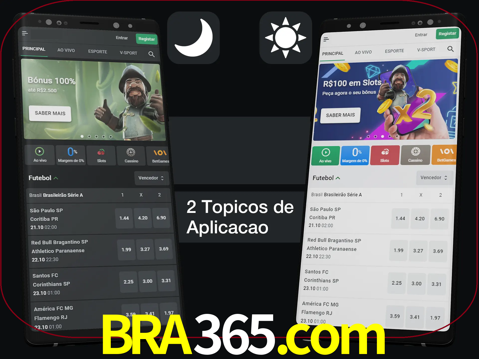 Escolha o modo claro ou escuro na aplicação.